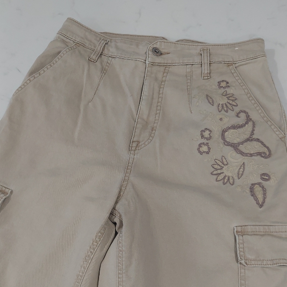 Women's Tan Cargo Pants with Embroidery